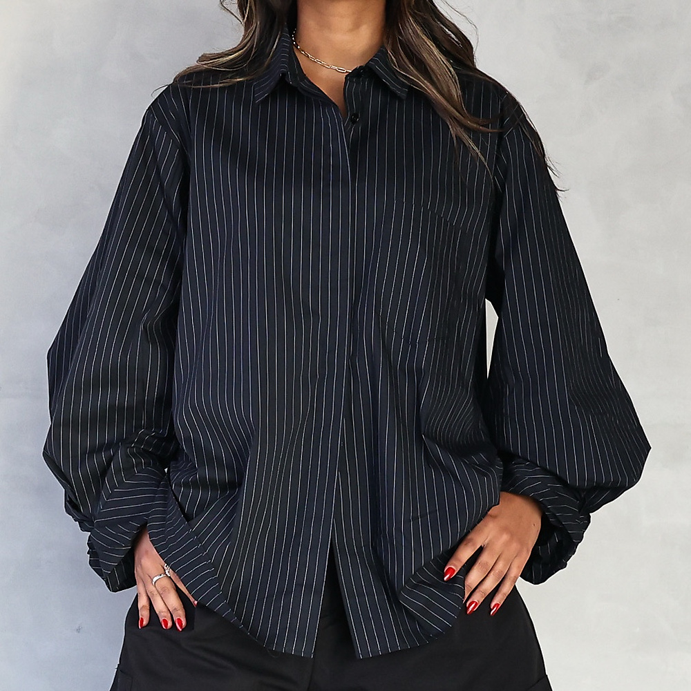 Oversized Pinstripe Shirt Black