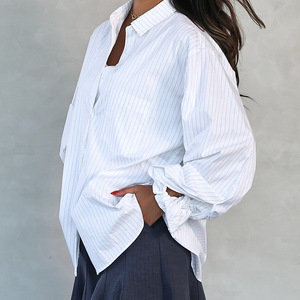 Oversized Pinstripe Shirt White