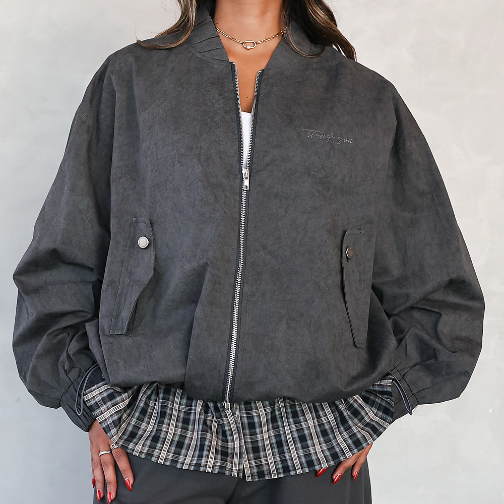 Oversized Bomber Jacket Charcoal