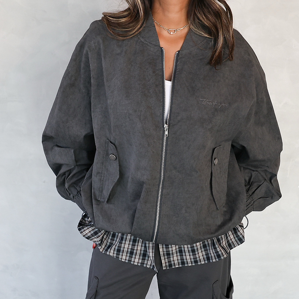 Oversized Bomber Jacket Charcoal
