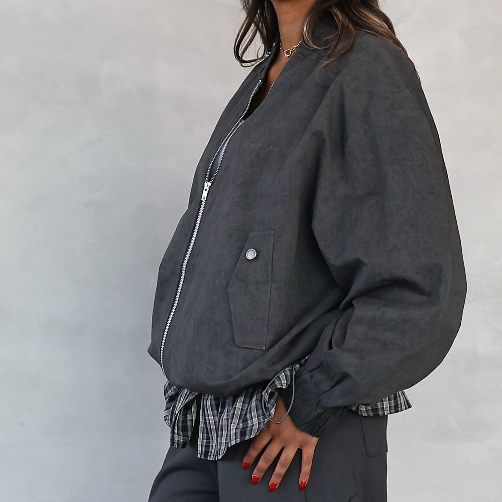 Oversized Bomber Jacket Charcoal
