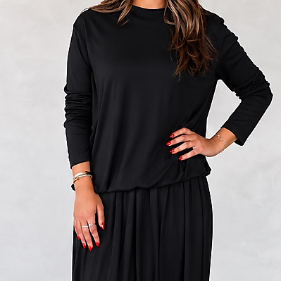 Light Wool Top & Maxi Skirt Set Black