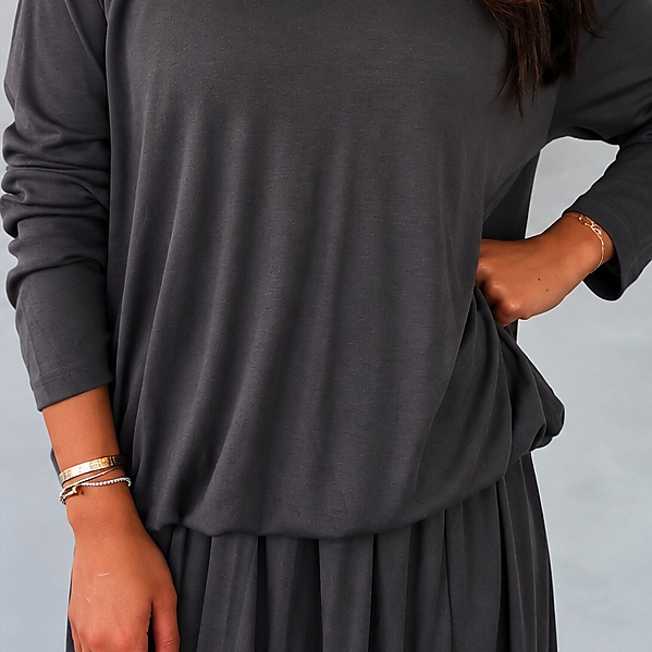 Light Wool Top & Maxi Skirt Set Grey