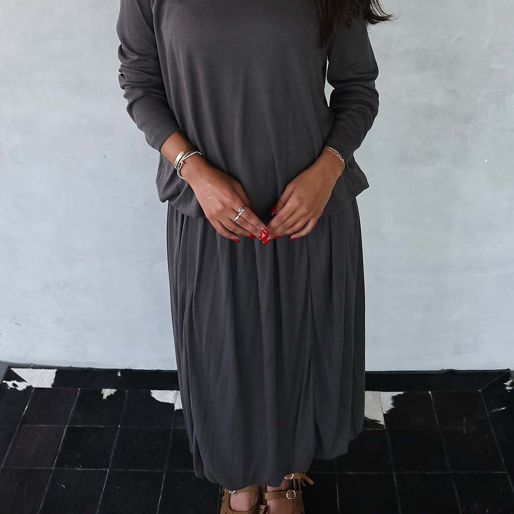 Light Wool Top & Maxi Skirt Set Grey