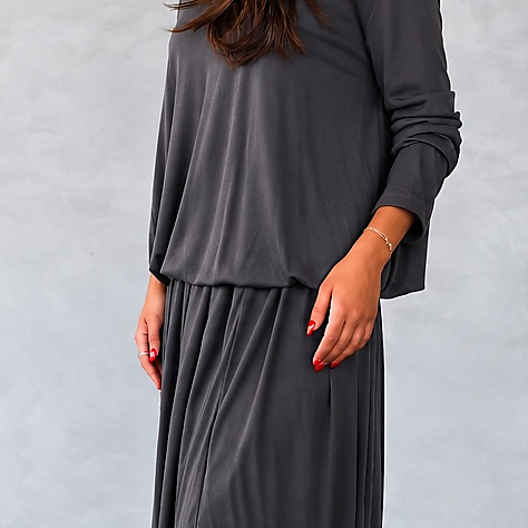 Light Wool Top & Maxi Skirt Set Grey