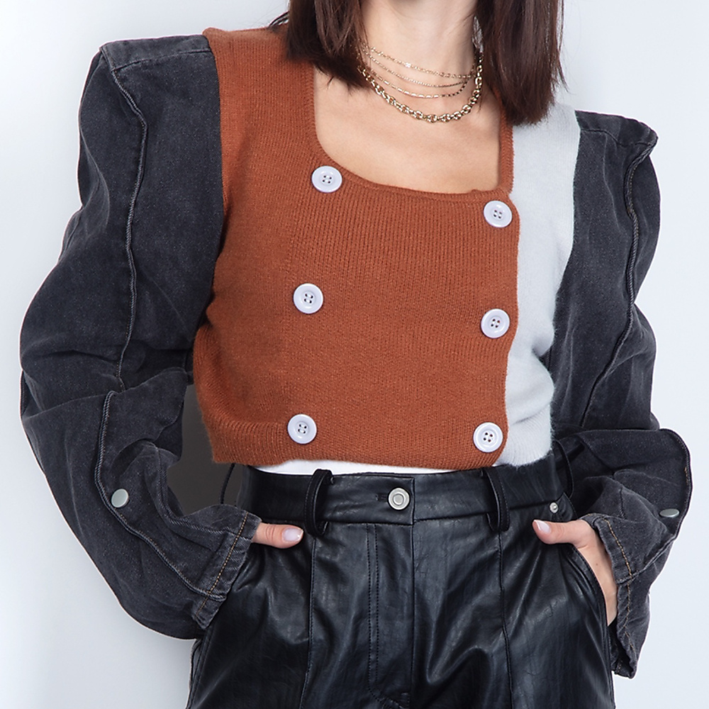 Padded shoulder Denim Jacket