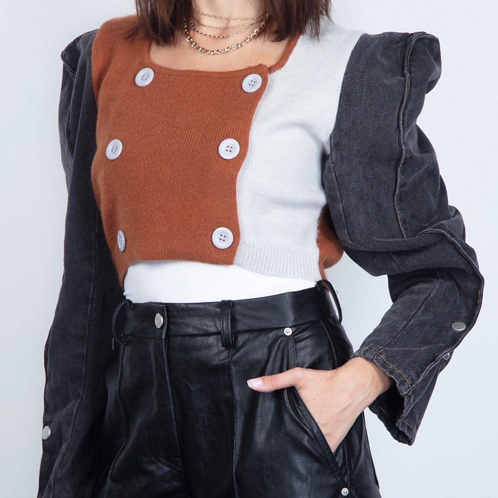 Padded shoulder Denim Jacket