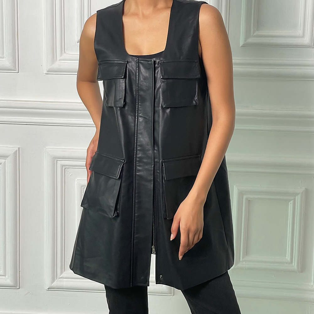 Cargo leather Black vest