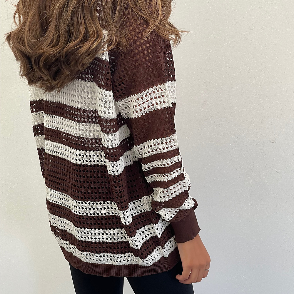 brown Striped mesh top
