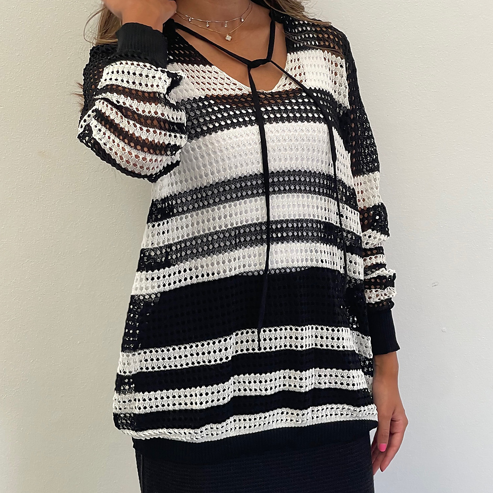 Black Striped mesh top