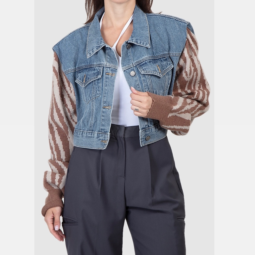 Zebra beige cropped Denim Jacket