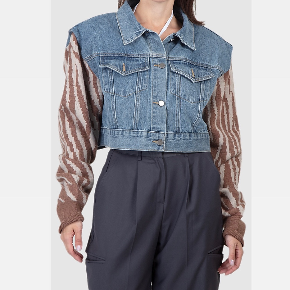 Zebra beige cropped Denim Jacket