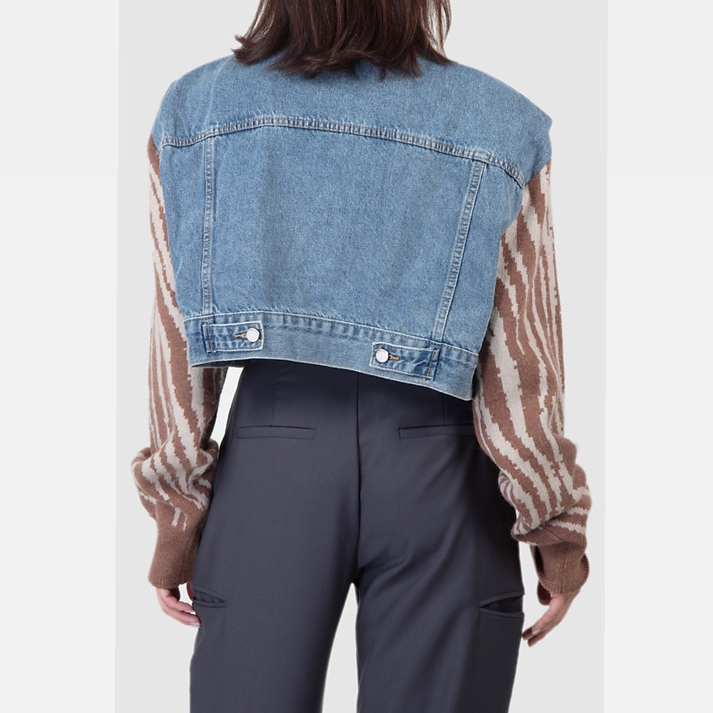 Zebra beige cropped Denim Jacket