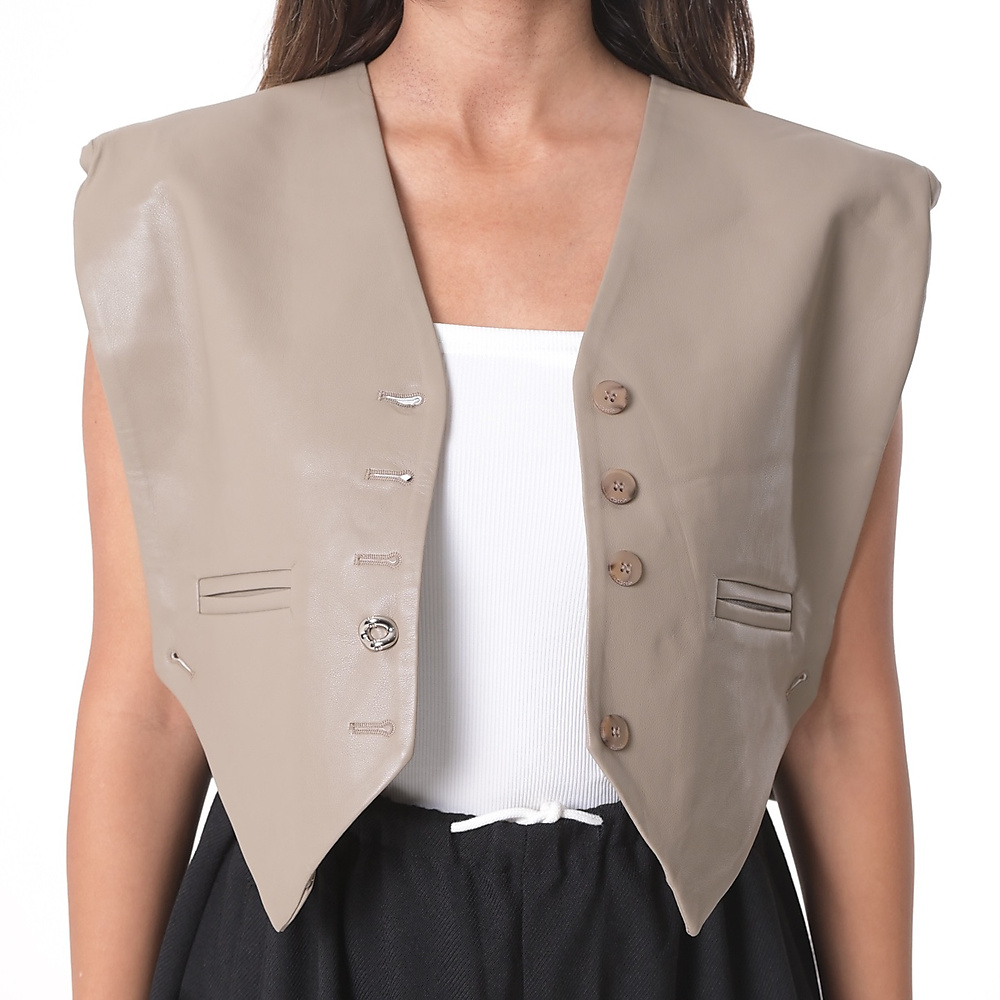 Cropped leather Vest beige