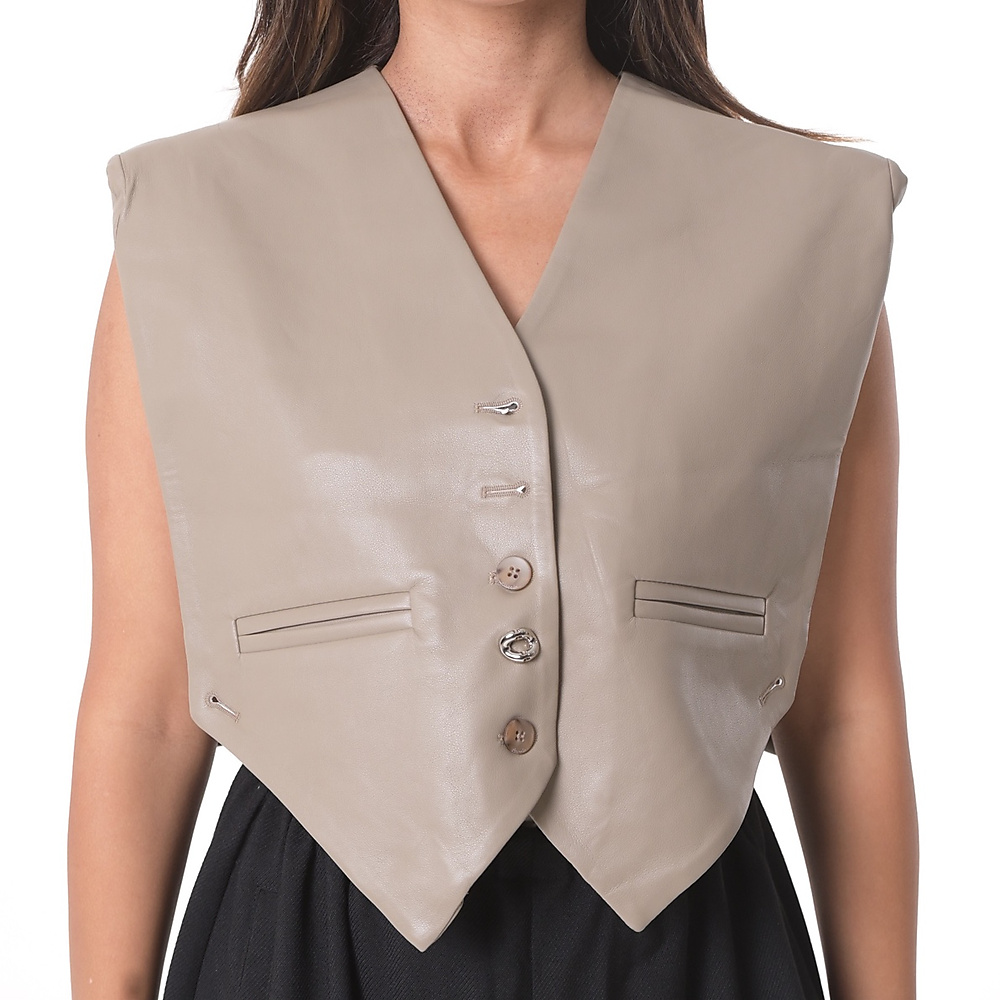 Cropped leather Vest beige