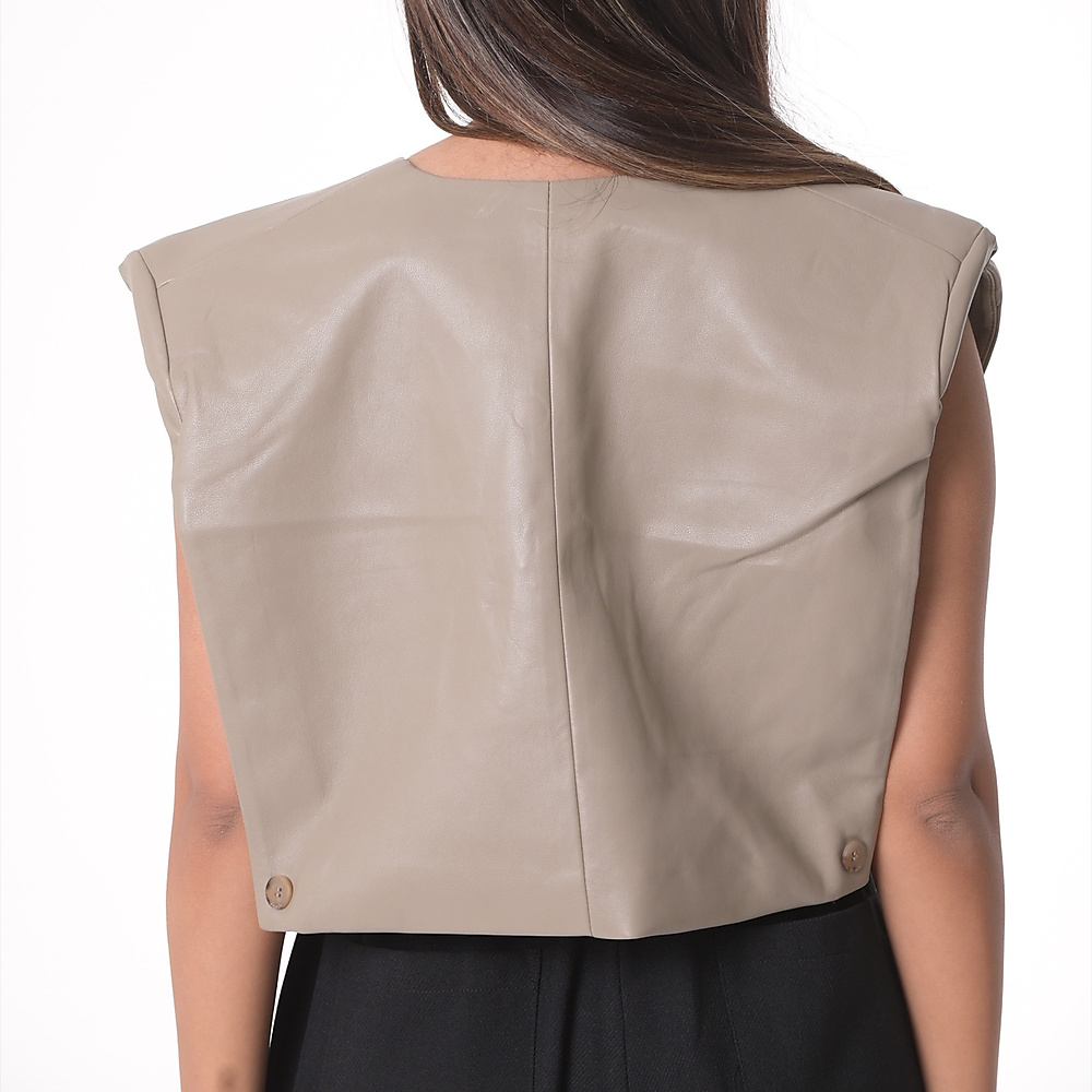 Cropped leather Vest beige