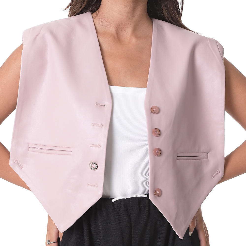 Cropped leather Vest pink