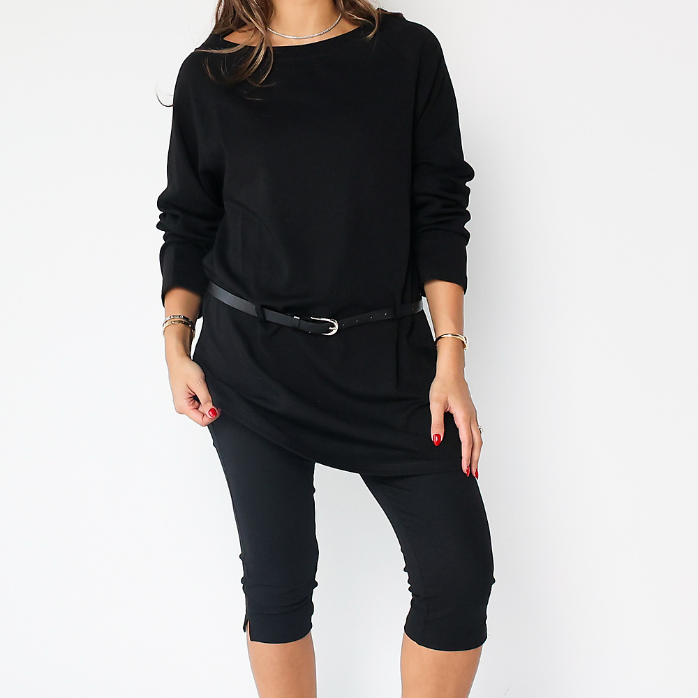 Cotton Top with belt Black