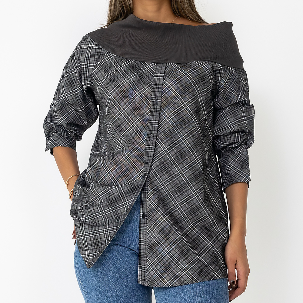 Off shoulder plaid Grey