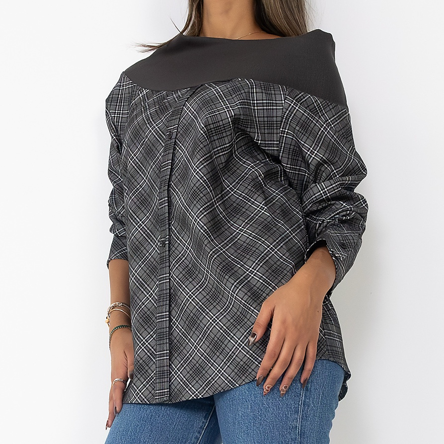 Off shoulder plaid Grey