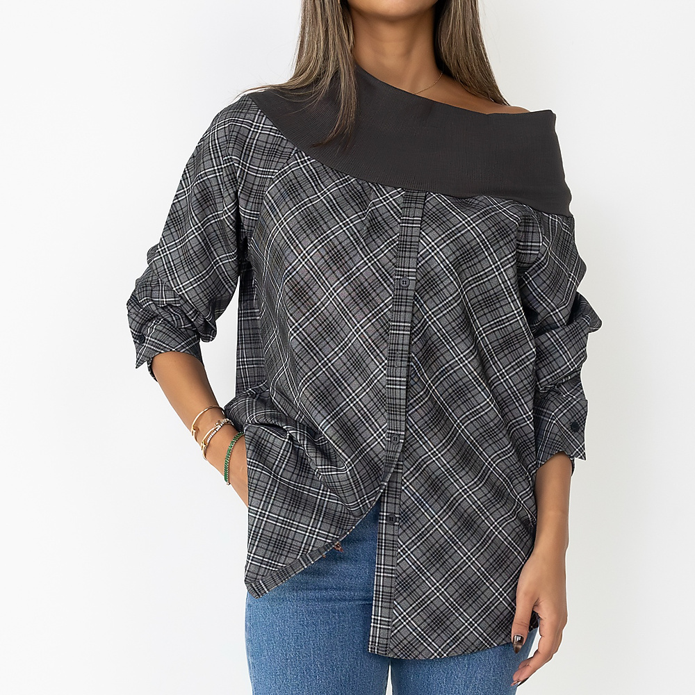 Off shoulder plaid Grey