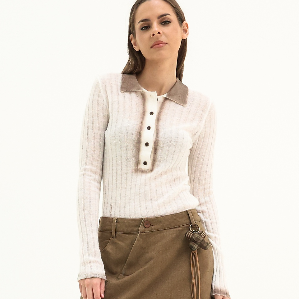 Off White Ribbed Collar Top