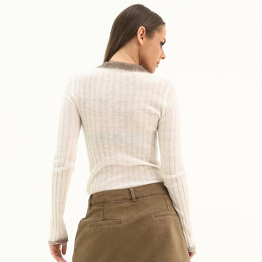 Off White Ribbed Collar Top