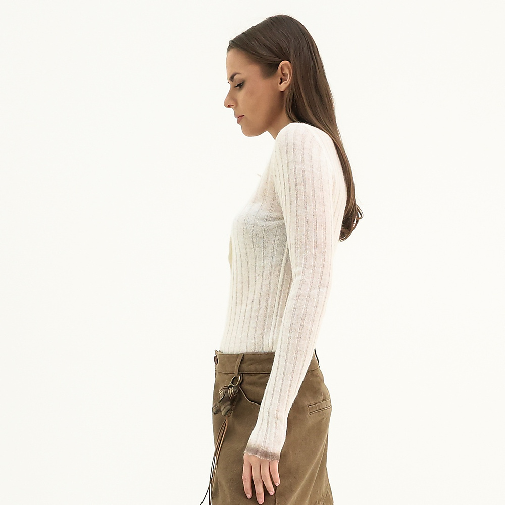 Off White Ribbed Collar Top