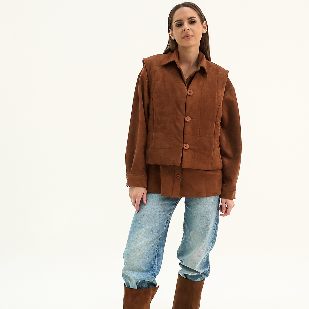 Top & vest suede Camel