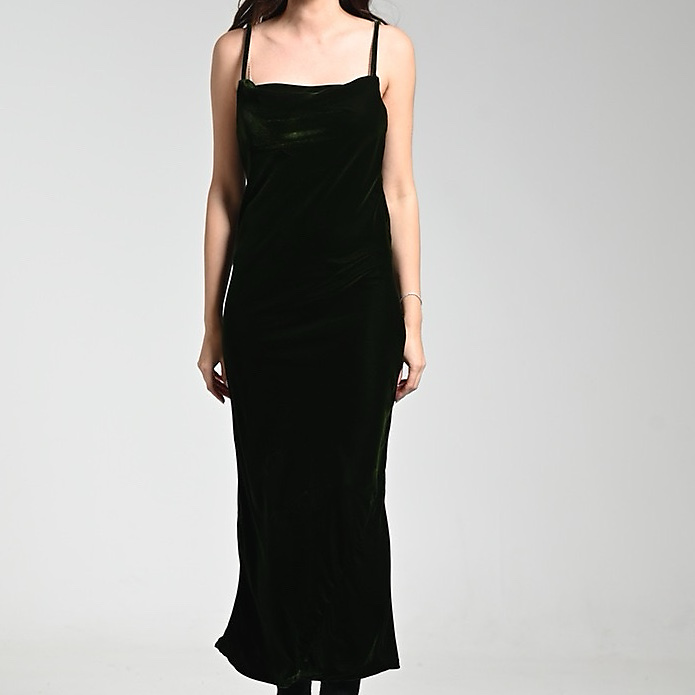 Olive Green velvet Dress ( Free size )