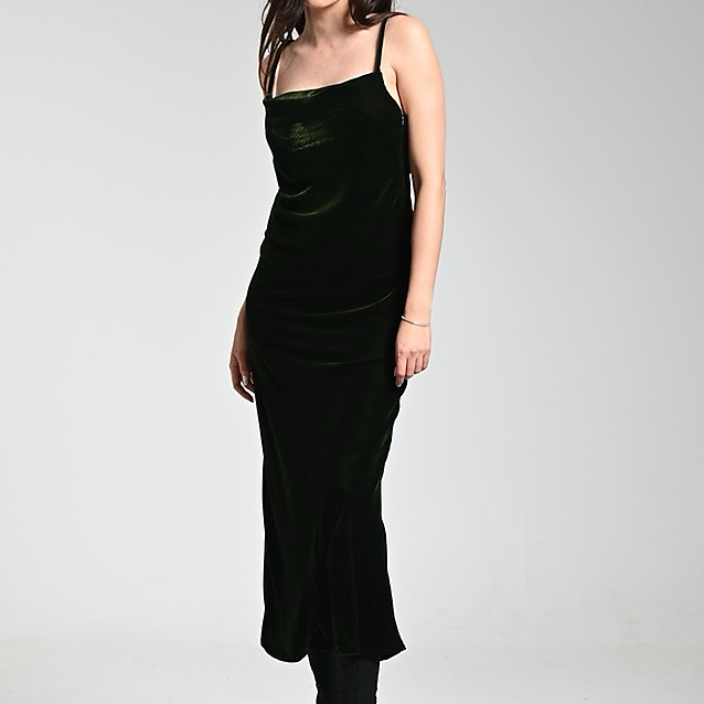 Olive Green velvet Dress ( Free size )
