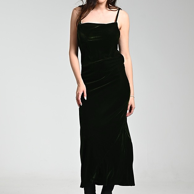 Olive Green velvet Dress ( Free size )