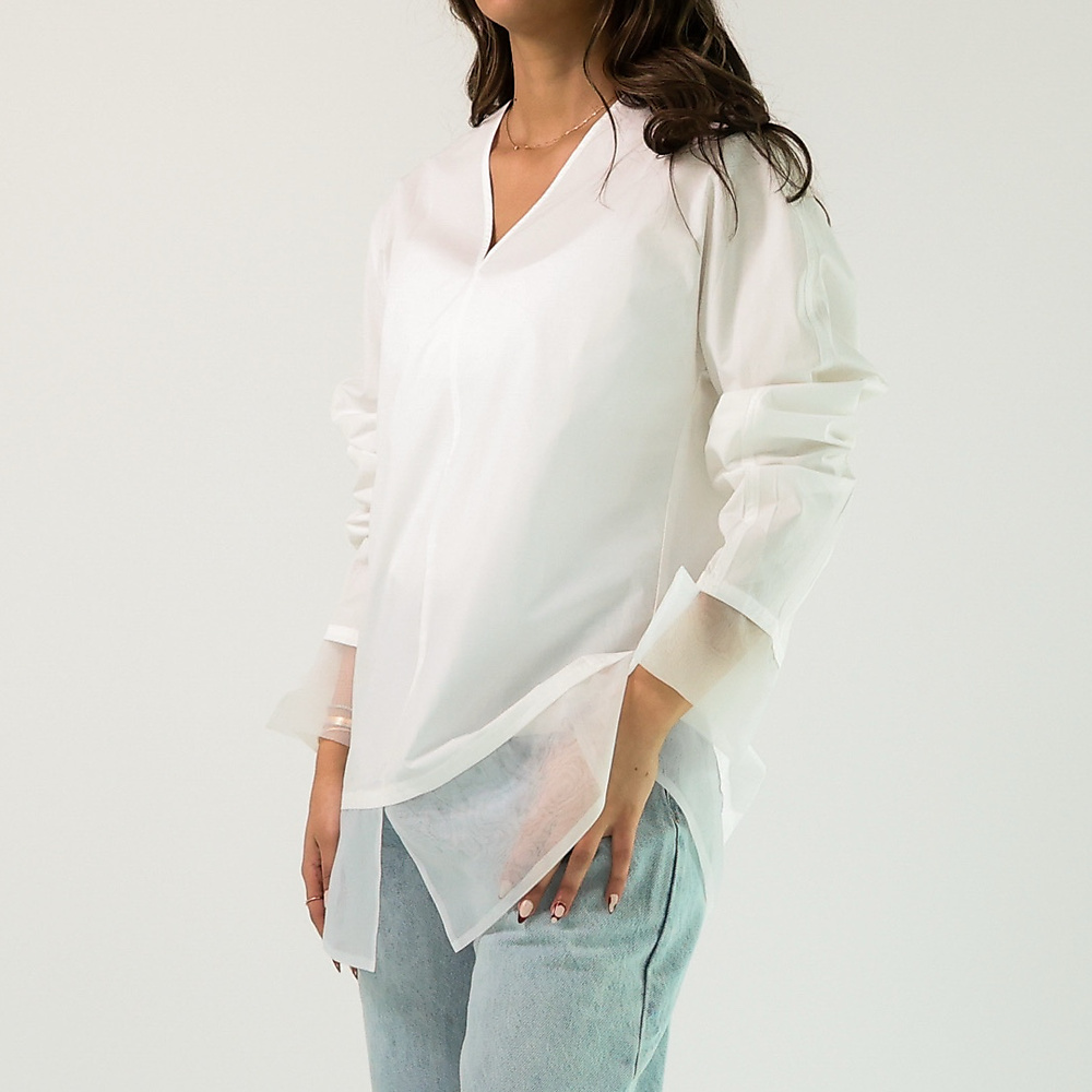 White Shirt with Organze ( Free size )