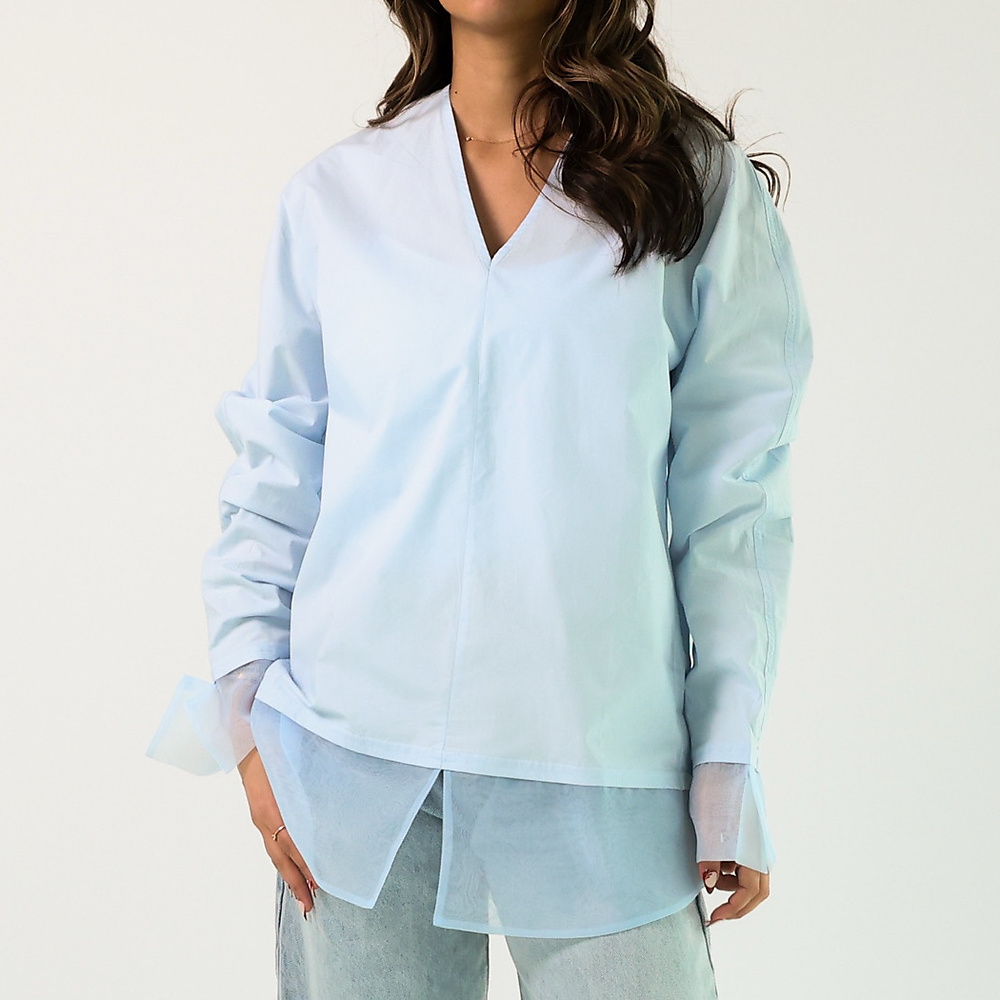 Sky Blue Shirt with Organze ( Free Size )