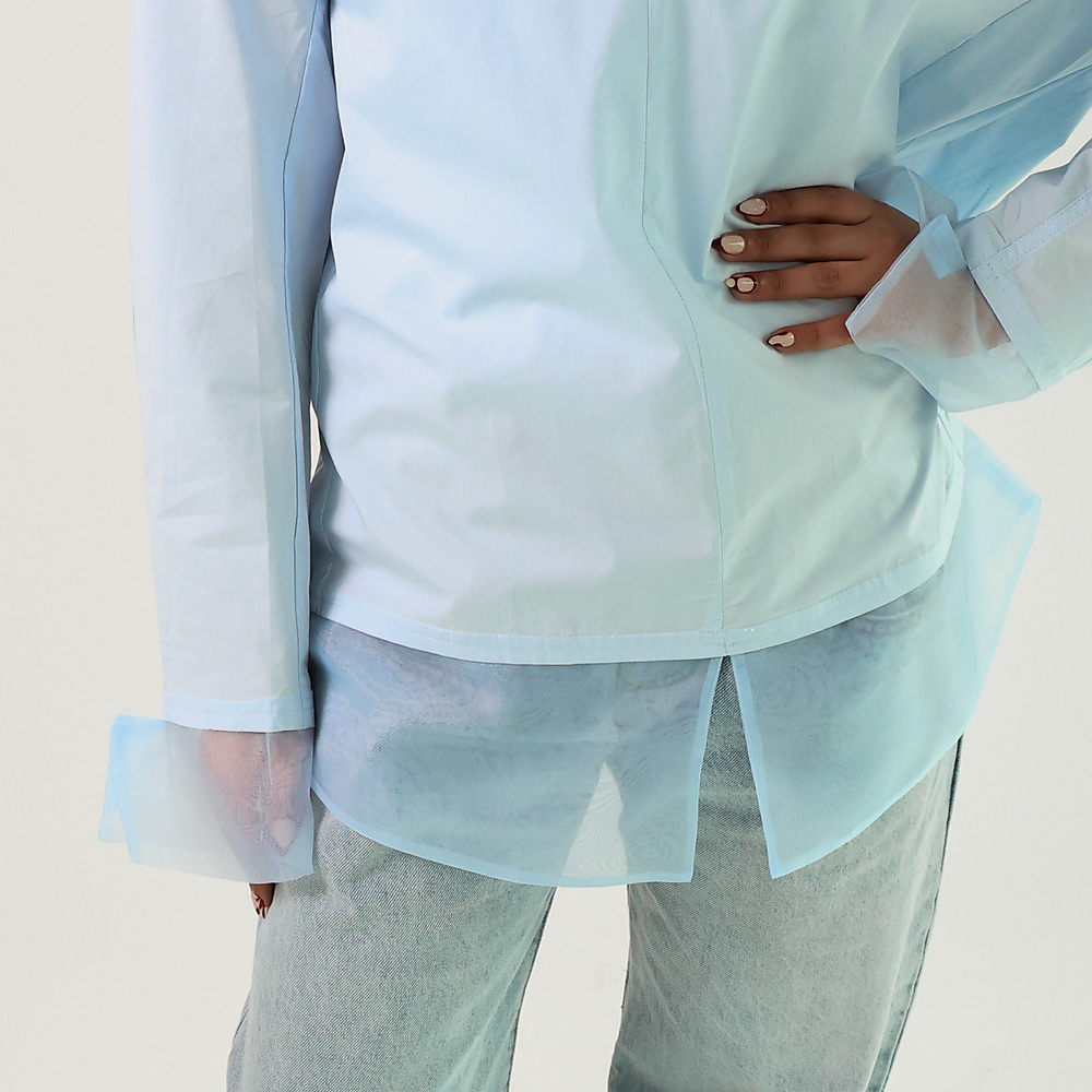Sky Blue Shirt with Organze ( Free Size )