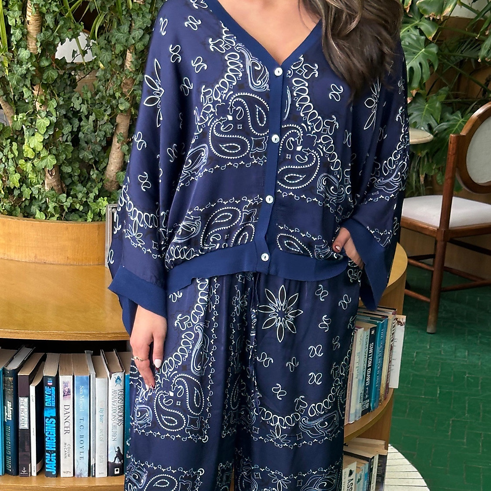 Silk Set Navy Blue ( Free Size )