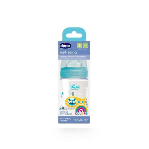 Chicco Baby Well Being Feeding Bottle For Boys - 150ML - Slow Flow - Silicone