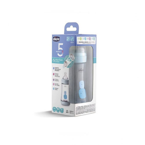 Chicco Perfect5 Bottle for Boys 2M+ - 240ML - Medium Flow - Silicone