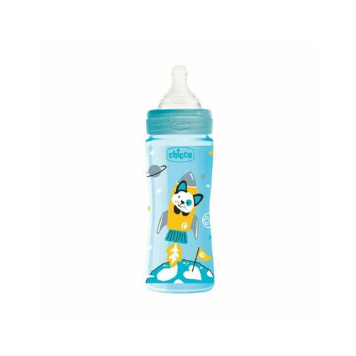 Chicco Baby Well Being Feeding Bottle For Boys - 330ML - Fast Flow - Silicone