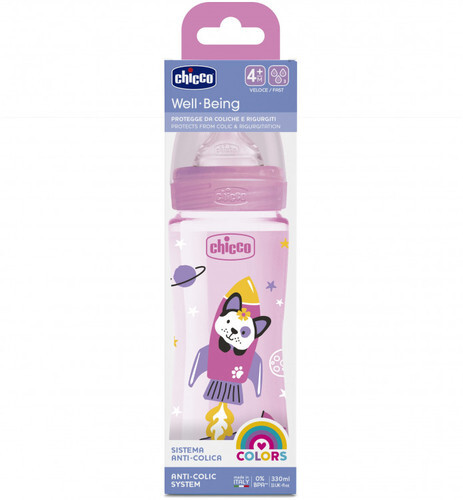 Chicco Baby Well Being Feeding Bottle For Girls - 330ML - Fast Flow - Silicone