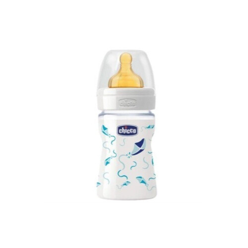 Chicco Well Being Glass Bottle Deco For Boys 150ML - Normal Flow -  Latex