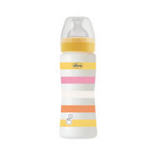 Chicco Well Being Feeding Bottle For Girls Yellow Fast Flow Silicone - 330ML