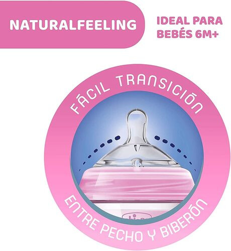Chicco Natural Feeling Bottle 6M+ - 330ML - Pink