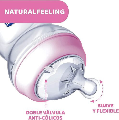 Chicco Natural Feeling Bottle 2M+ - 250ML - Pink
