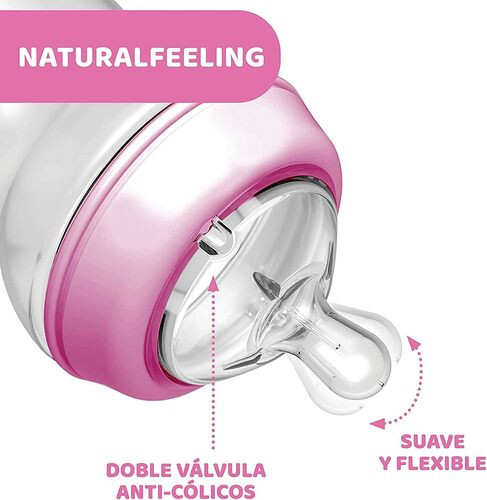 Chicco Natural Feeling Bottle 6M+ - 330ML - Pink
