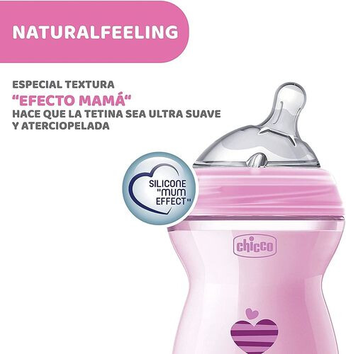 Chicco Natural Feeling Bottle 2M+ - 250ML - Pink