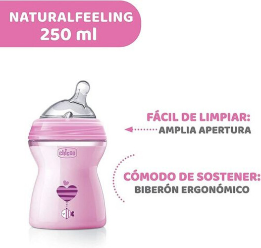 Chicco Natural Feeling Bottle 2M+ - 250ML - Pink