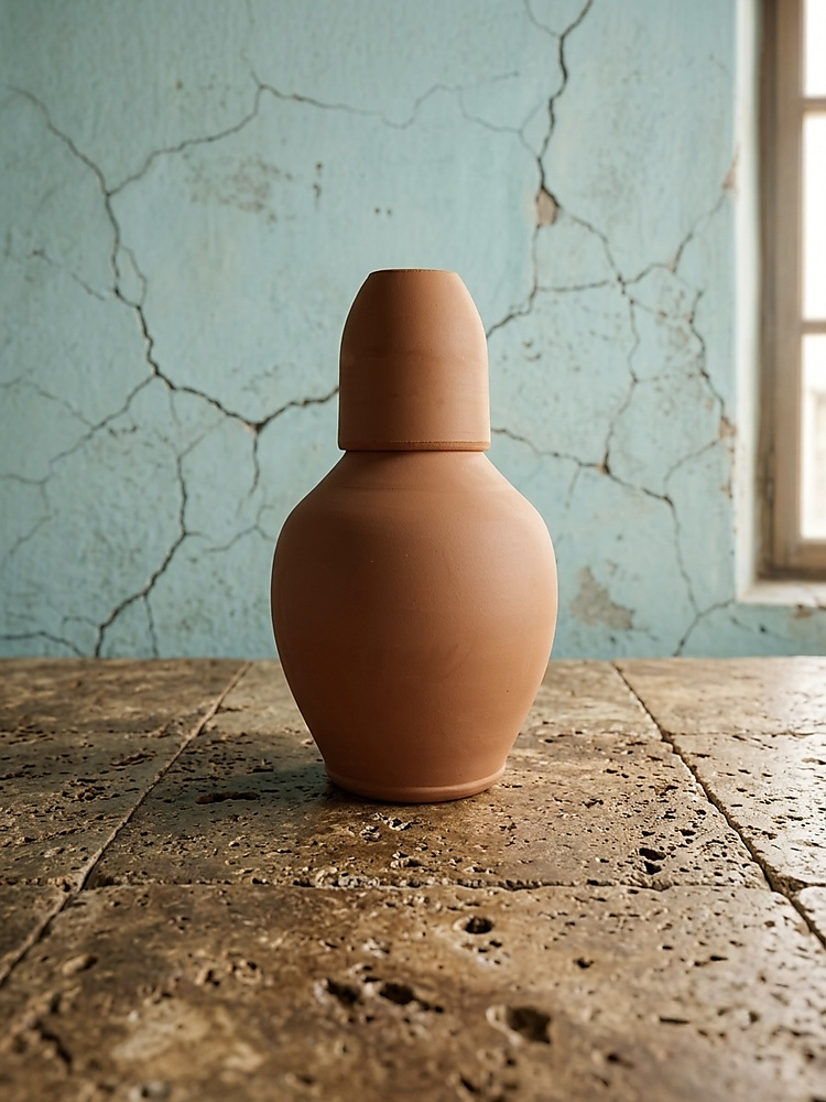 Natural Terracotta Set Jar with Cup