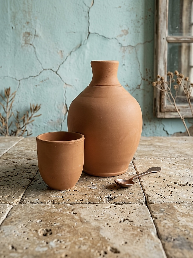 Natural Terracotta Set Jar with Cup