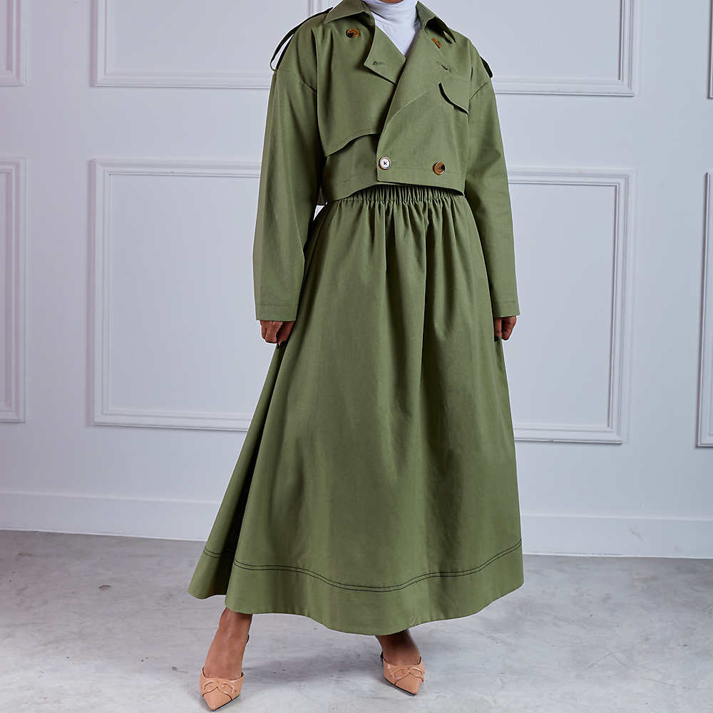 two pieces suit- skirt & top - green